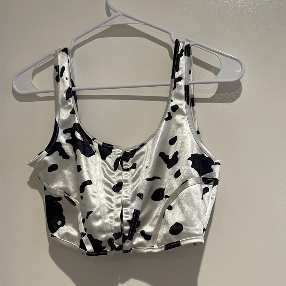 Black and White Tie Front Crop Tank Top